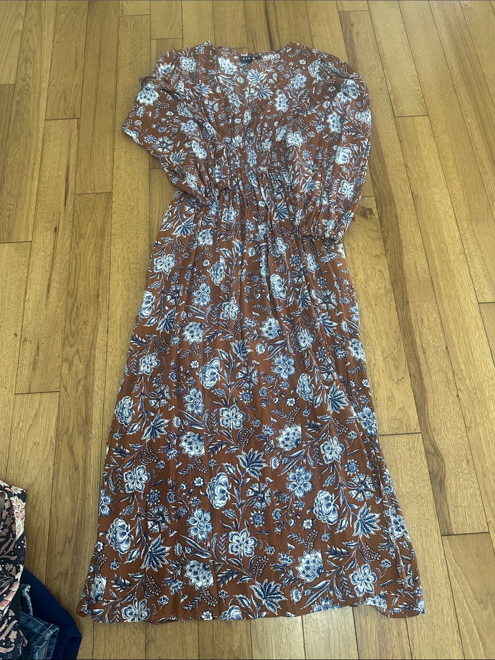 Gap Floral Brown Long Sleeve Midi Dress like new small